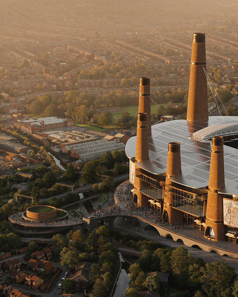 heatherwick studio plans birmingham stadium around twelve chimney-like towers