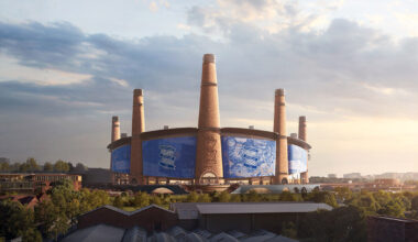 heatherwick studio plans birmingham stadium around twelve chimney-like towers