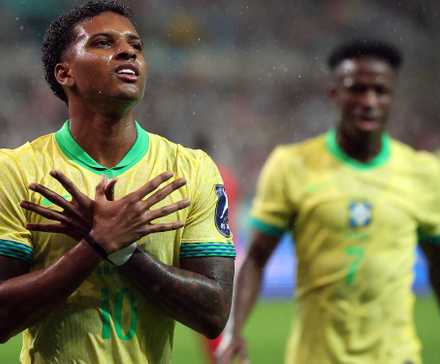 Brazil's Rodrygo celebrates