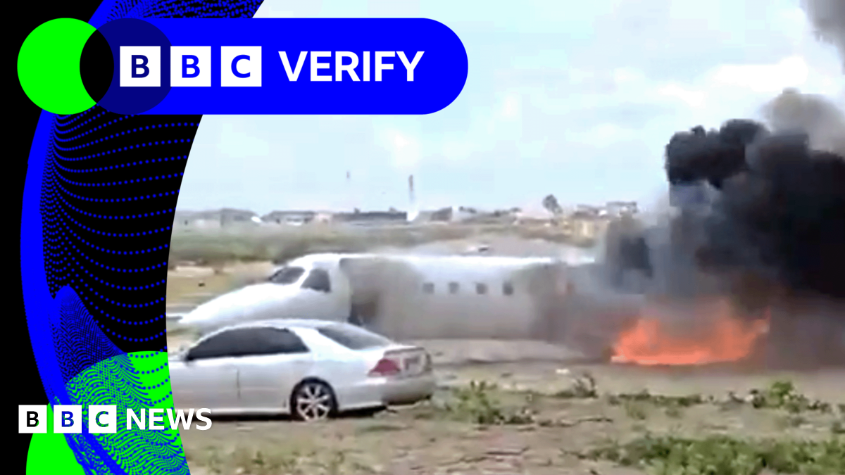 BBC Verify Live: Striking video shows aircraft come off runway before catching fire in DR Congo