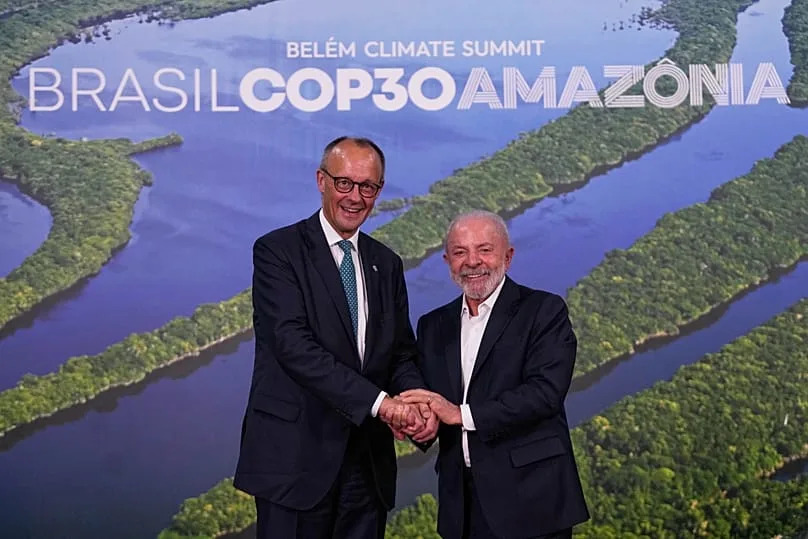 Brazil’s President Luiz Inácio Lula da Silva and German Chancellor Friedrich Merz during a meeting in Belém, 7 November, 2025