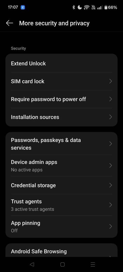 Screenshot showing the Extend Unlock option in the scurity and privacy page