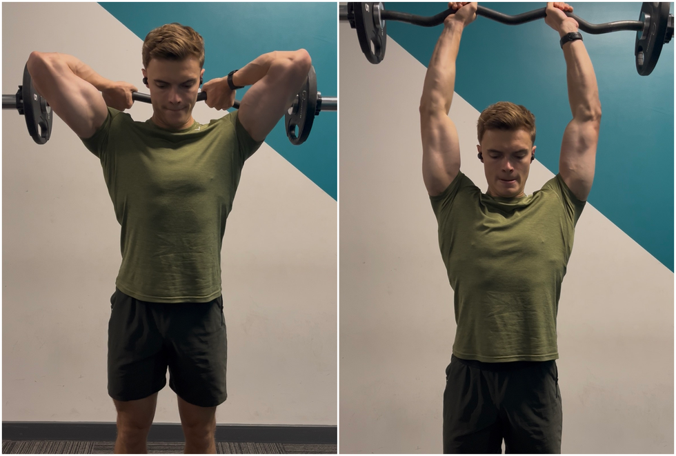 EZ Bar Triceps Overhead Extension Alan Ritchson Workout ez bar triceps overhead extension alan ritchson workout