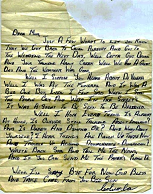 A letter from Columba McVeigh to his mother Vera