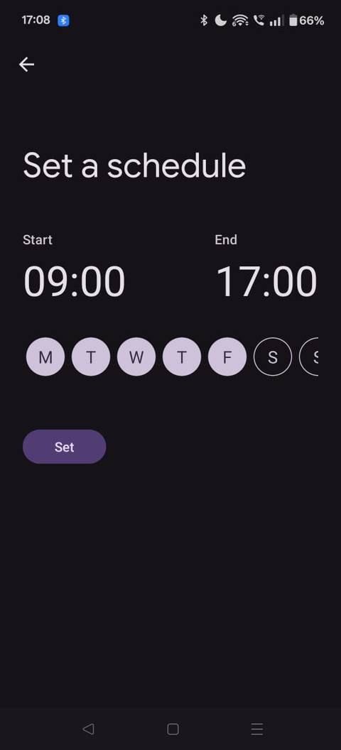 Screenshot showing how to set a schedule in Focus mode