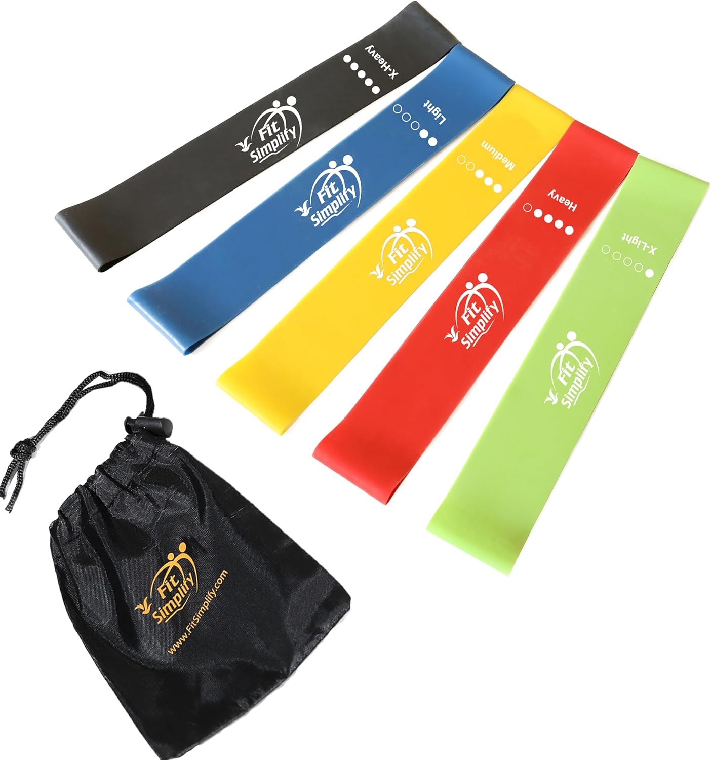 Fit Simplify Resistance Loop Exercise Bands With Instruction Guide and Carry Bag, Set of 5