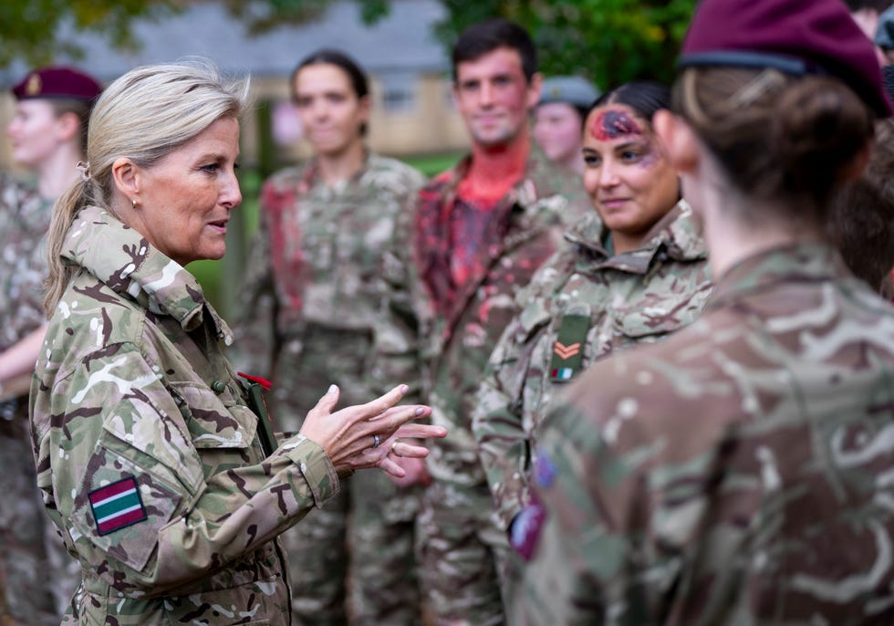 The Duchess of Edinburgh Competition Held At Royal Military Academy Sandhurst camberley, england november 5: sophie, duchess of edinburgh during the duchess of edinburgh competition hosted by the royal army medical service (rams) and the royal military academy sandhurst (rmas) at royal military academy sandhurst on november 5, 2025 in camberley, england. the competition, held annually is to allow units, where the duchess of edinburgh is royal patron (or holds an honorary appointment), to participate in a series of competitive events to facilitate developing bonds of friendship, mutual understanding, and esprit de corps. (photo by mark cuthbert/uk press via getty images)