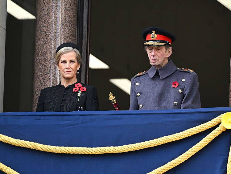 The 2025 National Service Of Remembrance At The Cenotaph london, england november 09: sophie, duchess of edinburgh and prince edward, duke of kent attend the 2025 national service of remembrance at the cenotaph on november 09, 2025 in london, england. every year, members of the british royal family join politicians, veterans and members of the public to remember those who have died in combat. (photo by samir hussein/wireimage)