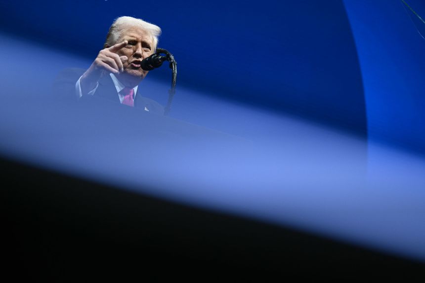 President Donald Trump delivers remarks at the John F. Kennedy Center for the Performing Arts in Washington, DC, on November 19.