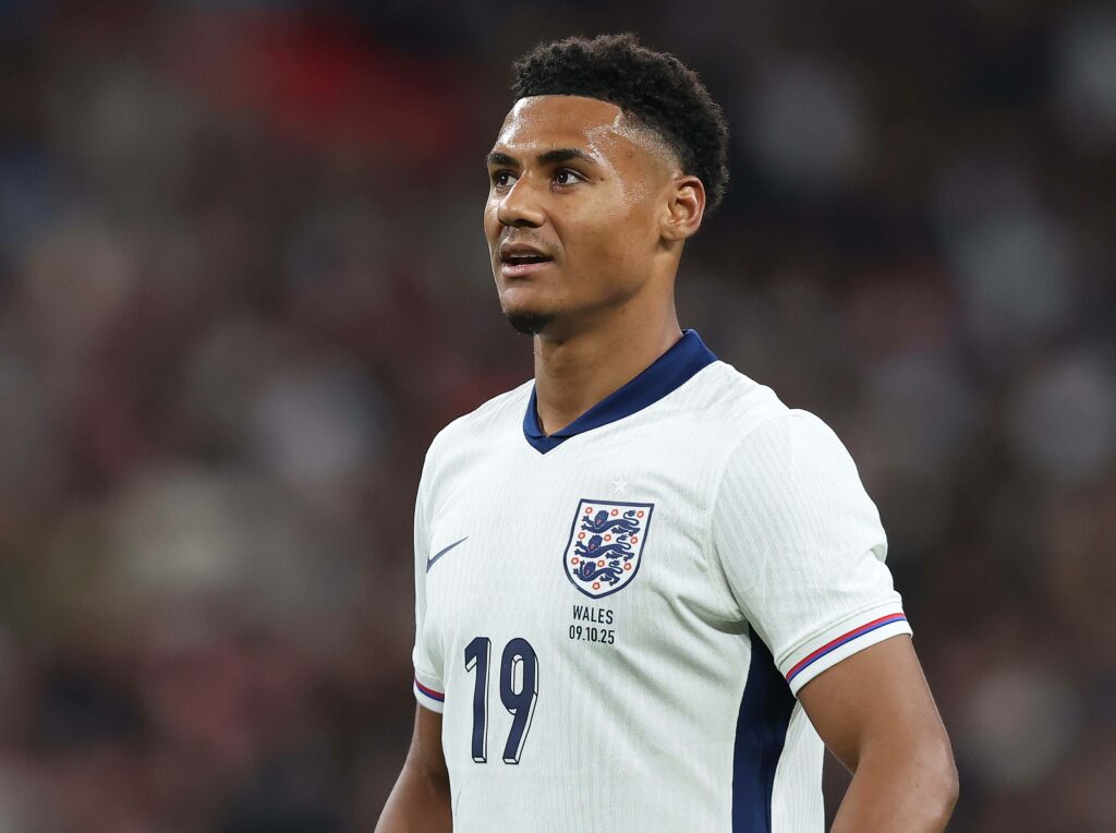 Ollie Watkins playing for England looking concentrated