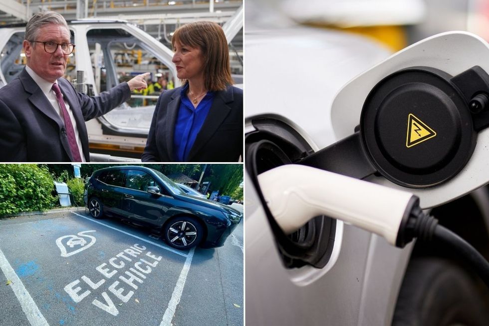 Keir Starmer and Rachel Reeves at the JLR factory, and an electric car charging