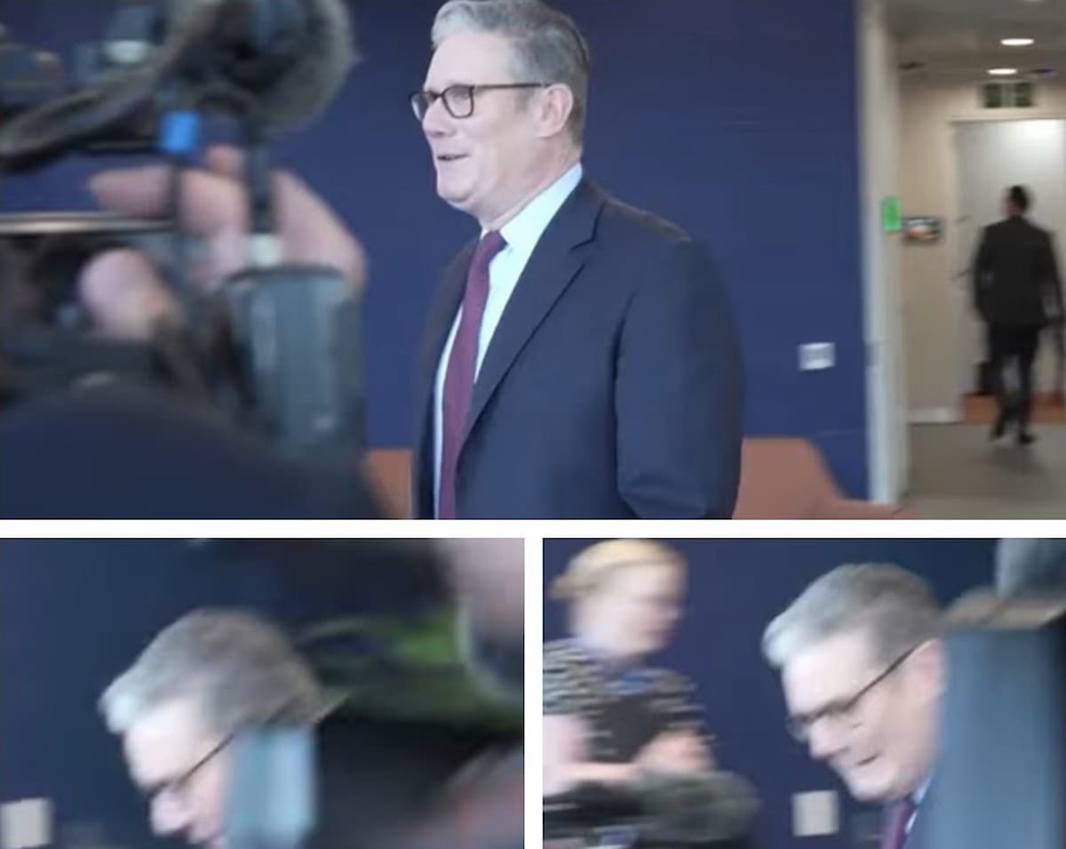 Composite image of UK Prime Minister Keir Starmer stumbling on Friday 21 November as he arrived to meet business leaders in Johannesburg ahead of G20 summit.