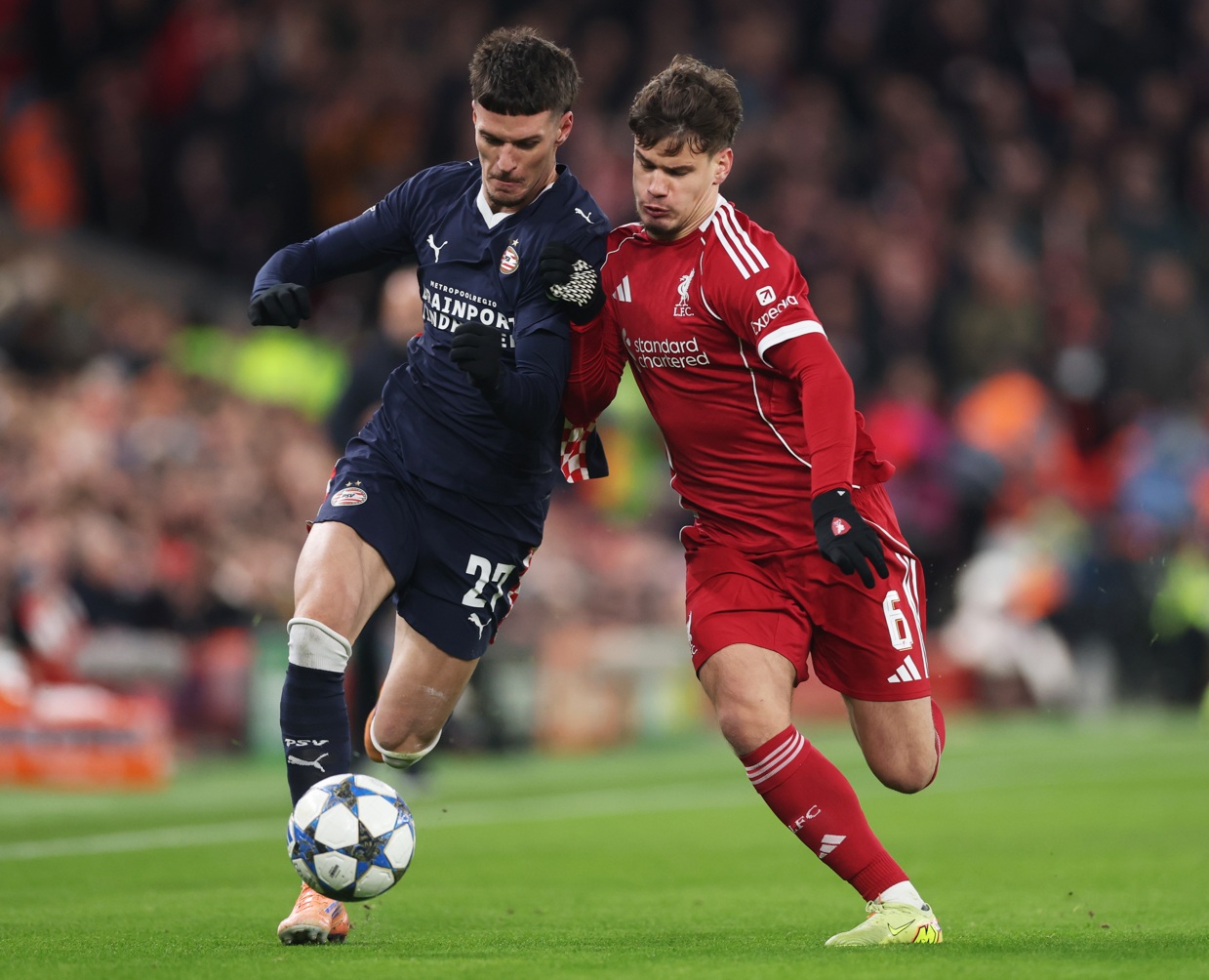 Milos Kerkez was criticised over PSV Eindhoven's second goal at Anfield