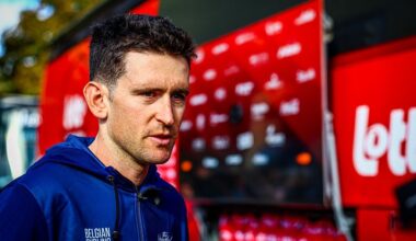 Belgium Tiesj Benoot pictured at the start of the Men Elite raod race, a 202,5 km from Privas to Guilherand-Granges, at the UEC road European cycling championships, Sunday 05 October 2025, France. The European cycling championships Drome-Ardeche takes place from 1 to 5 October, France. BELGA PHOTO DAVID PINTENS (Photo by DAVID PINTENS / BELGA MAG / Belga via AFP) (Photo by DAVID PINTENS/BELGA MAG/AFP via Getty Images)