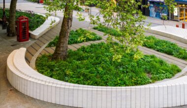 Undulating benches provide versatile public seating on London's Strand