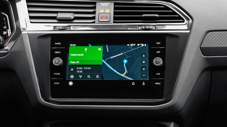 Dark mode Google Maps on Android Auto.