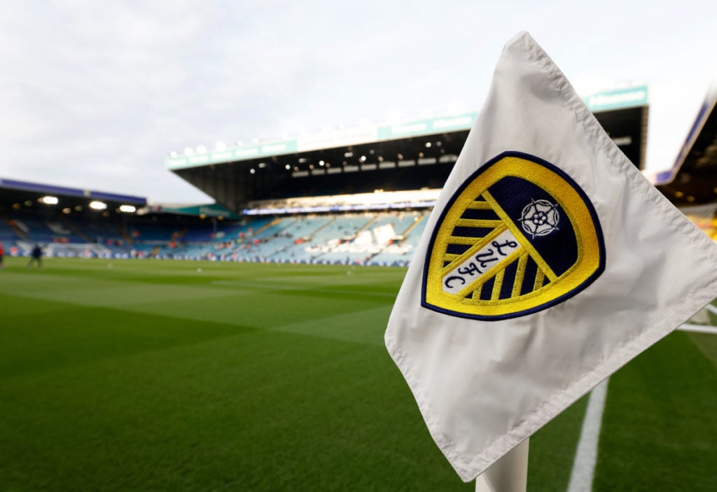 Leeds United badge on corner flag at Elland Road