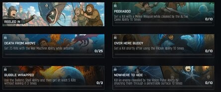 Left: The "Reeled In" Calling Card looks to have six fingers on the character to the left, and uses the Studio Ghibli AI filter. / Right: The Prestige emblems accused to AI touchups.