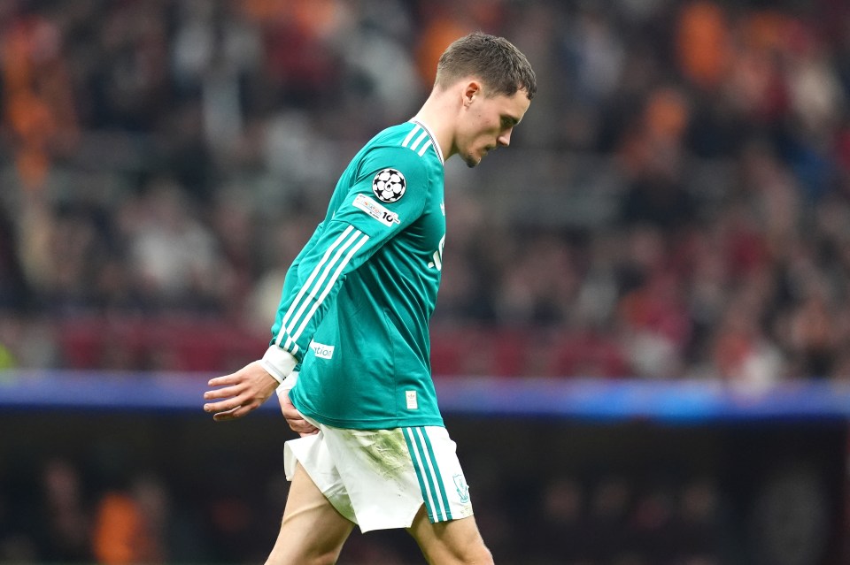 Florian Wirtz reacts to a missed chance during a Champions League game against Galatasaray