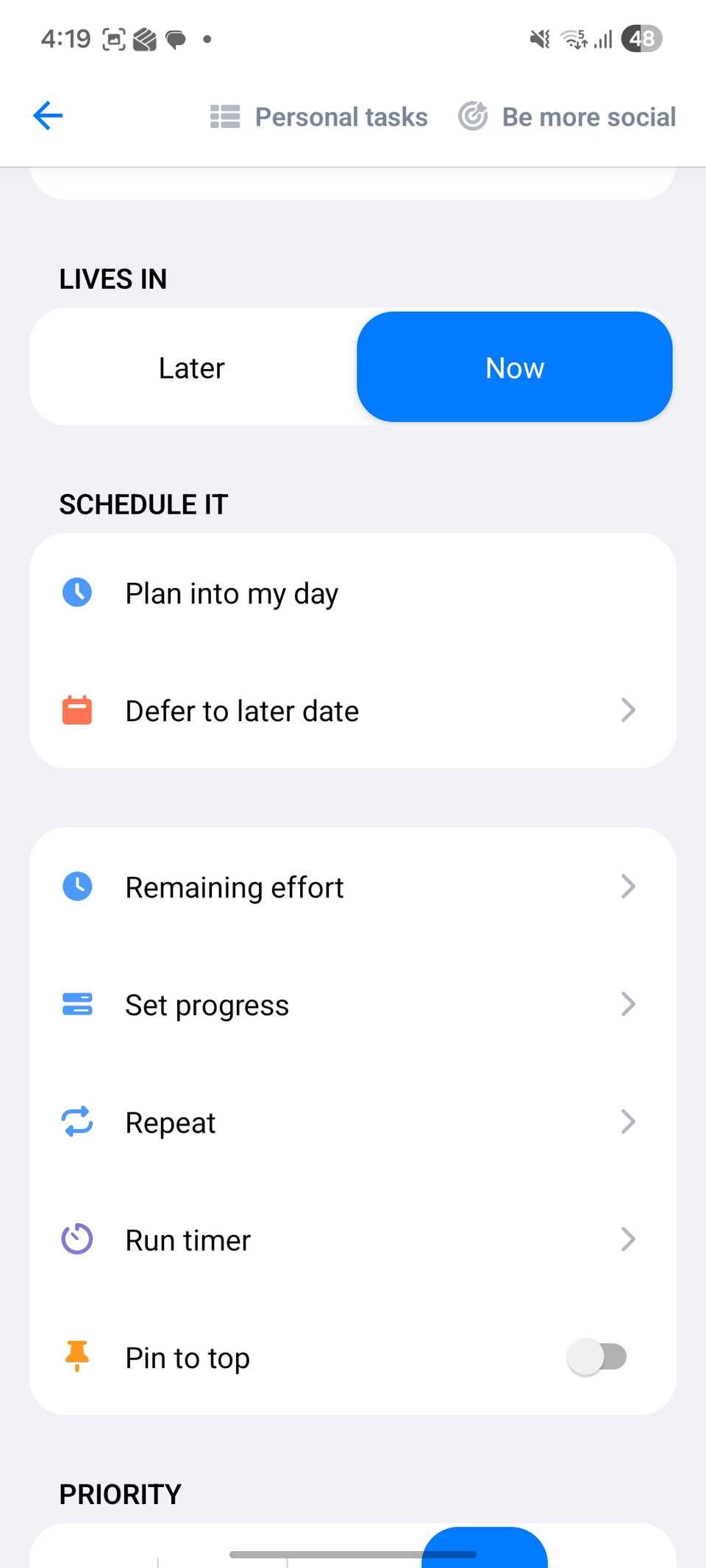 Lunatask add new task
