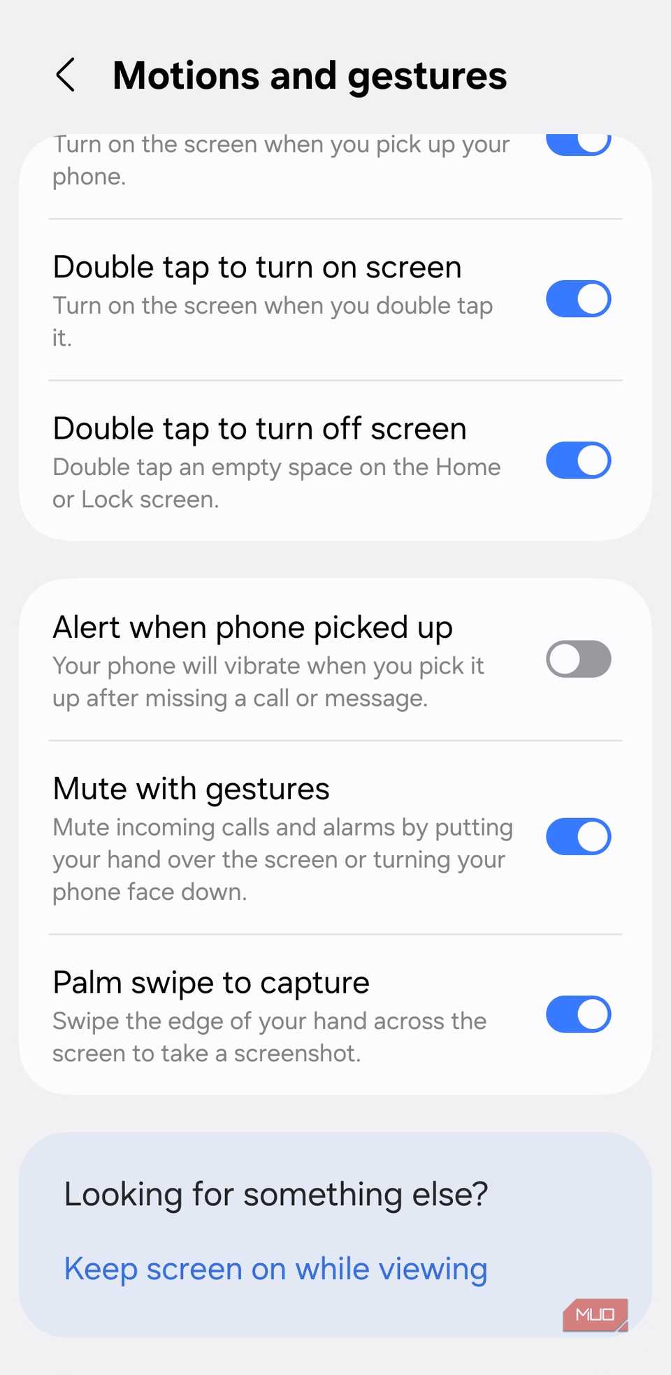 Motions and gesutres menu on Android phone