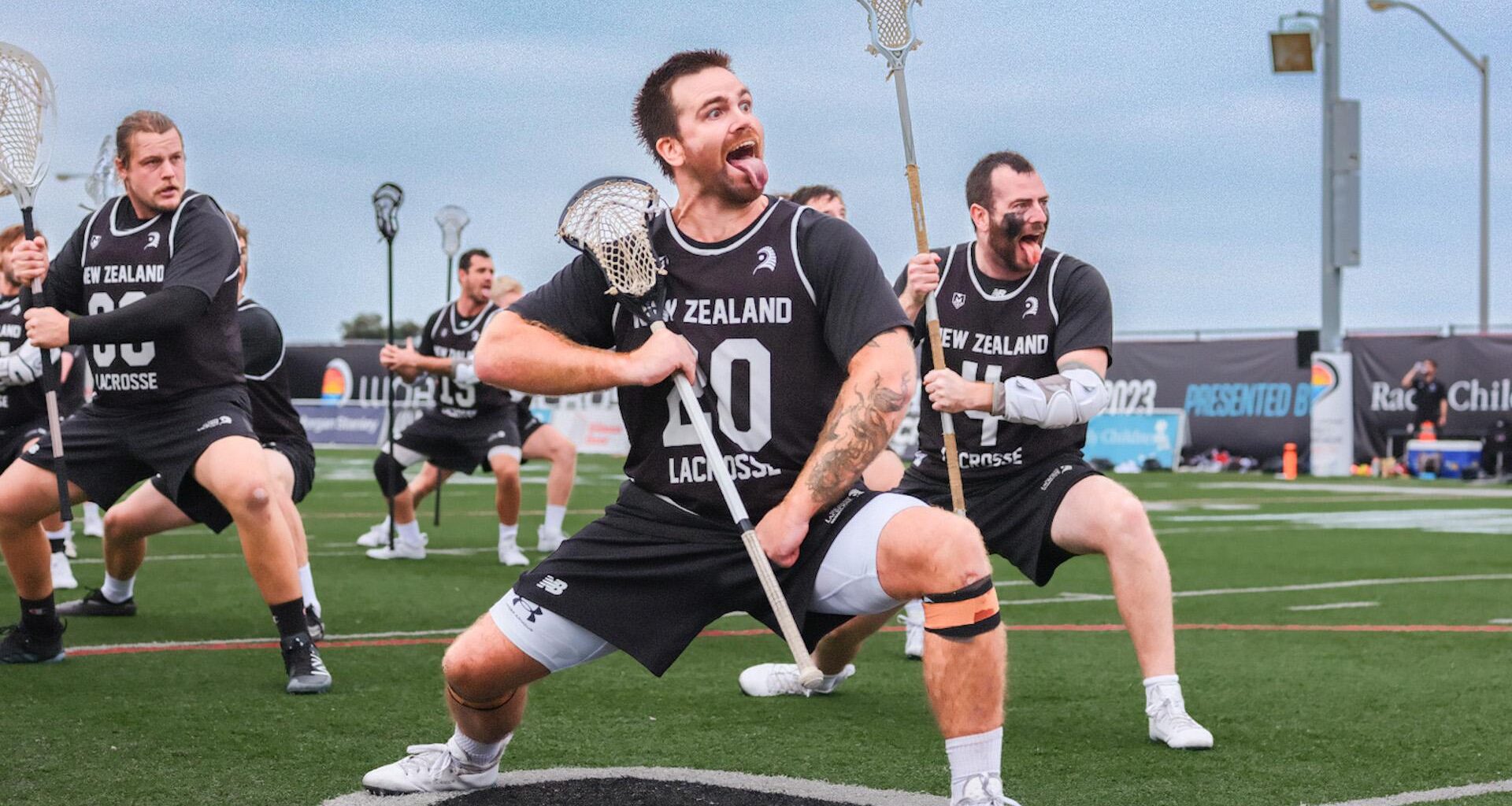 New Zealand men's lacrosse performs a haka