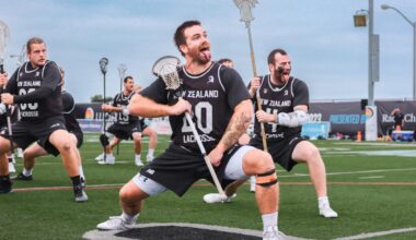 New Zealand men's lacrosse performs a haka