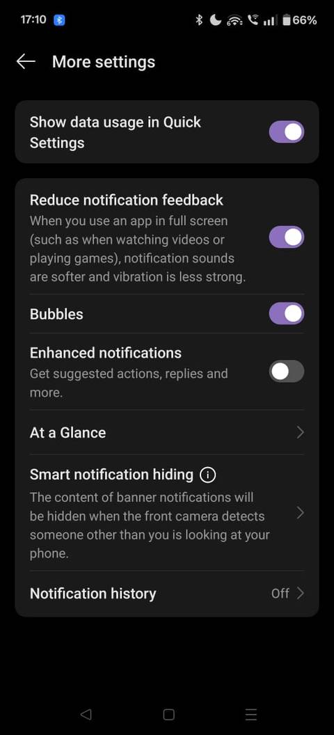 Screenshot showing the Notification history option
