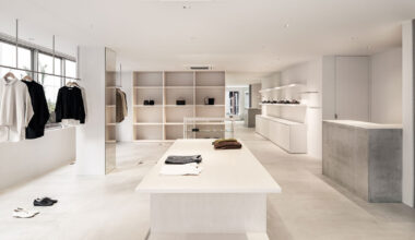 white-stained wood shapes bright interiors for tokyo apparel store