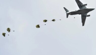 The Armed Forces of Japan and the United Kingdom carry out paratrooper drops during the Vigilant Isles exercise