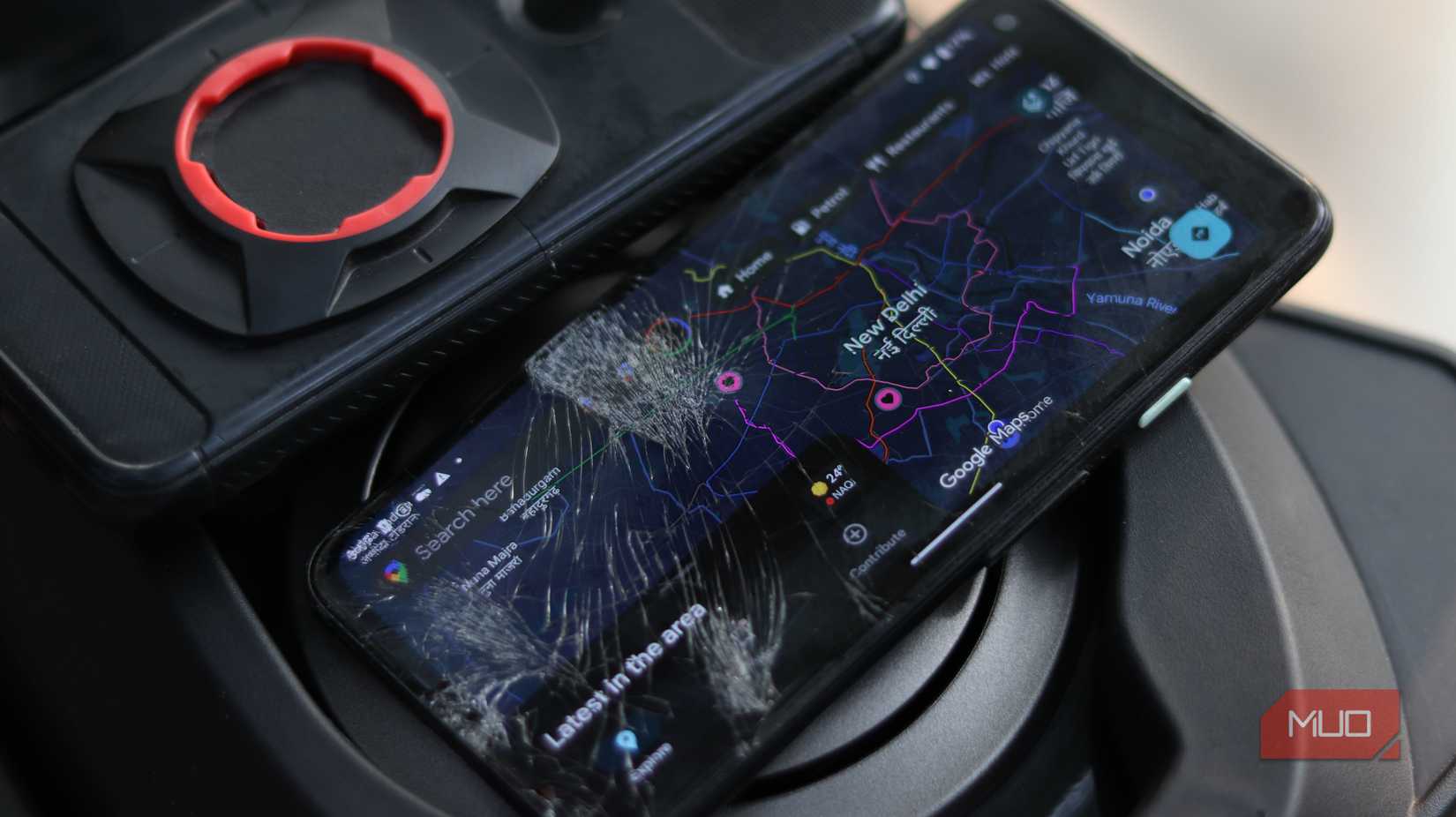 Pixel 4a kept on bike fuel tank.