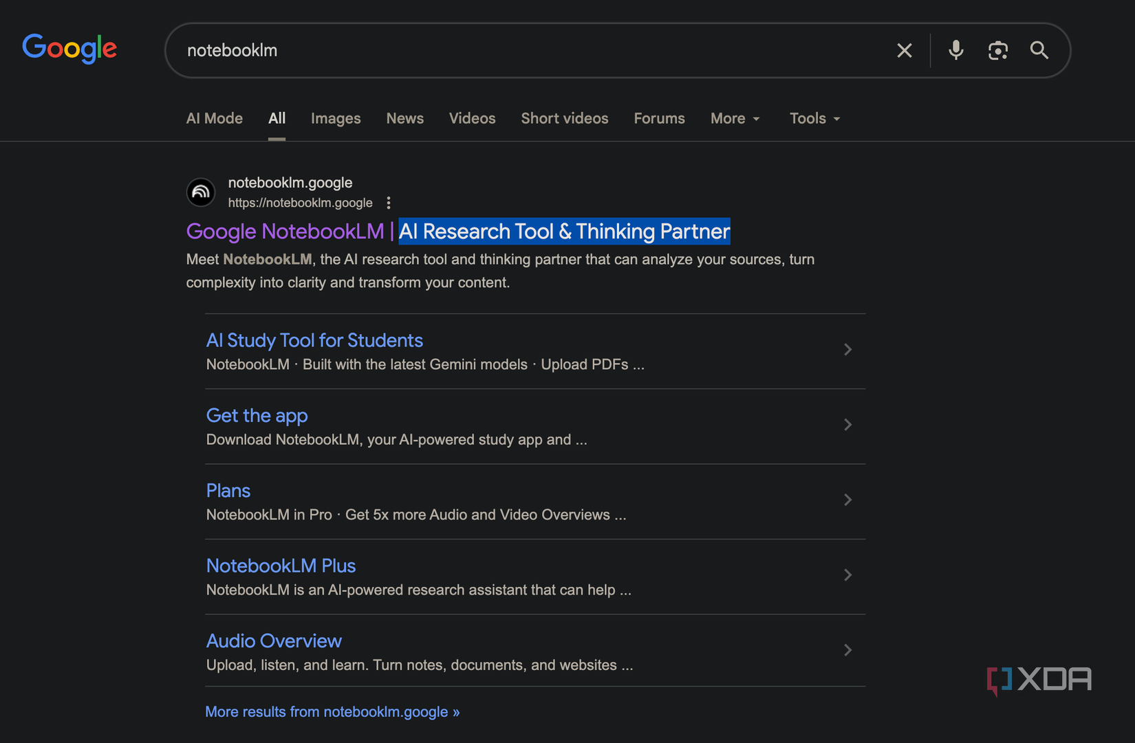 Searching up NotebookLM on Google