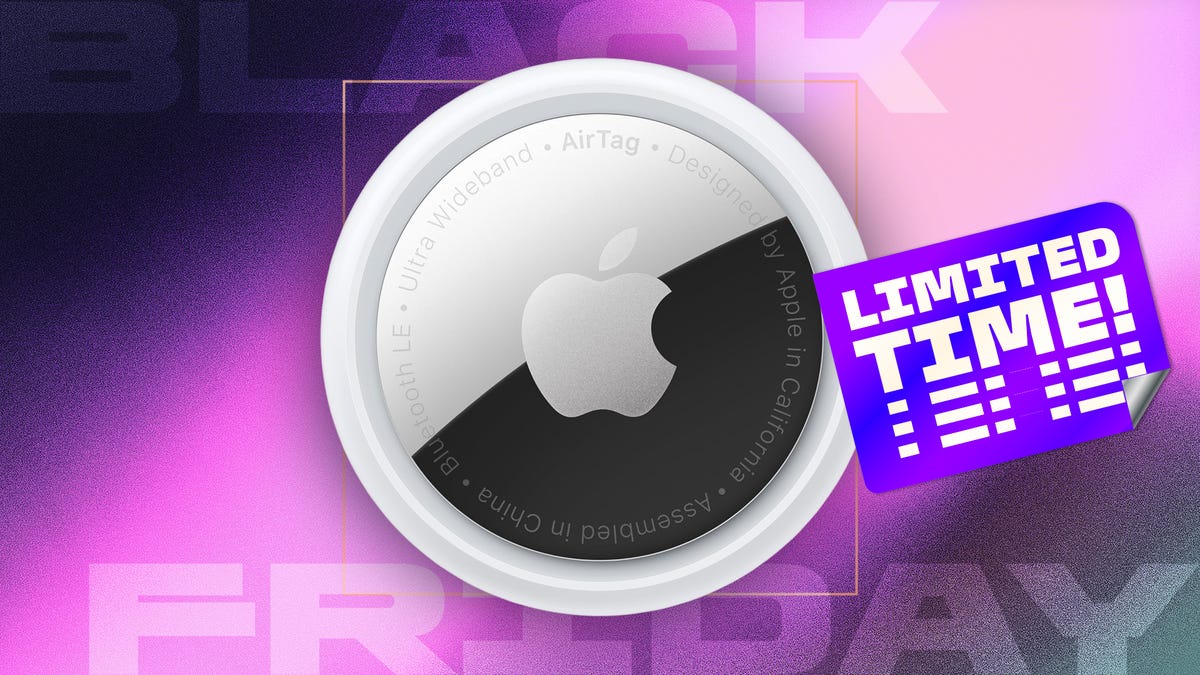 Apple AirTag on purple background