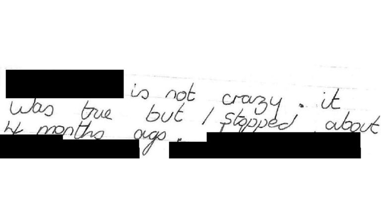 Part of confession letter written by David Carrick in 1990. Pic:  CPS/PA