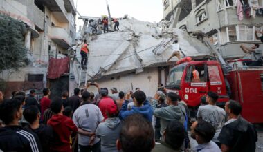 People gather following an Israeli airstrike in Gaza City. Pic: Reuters