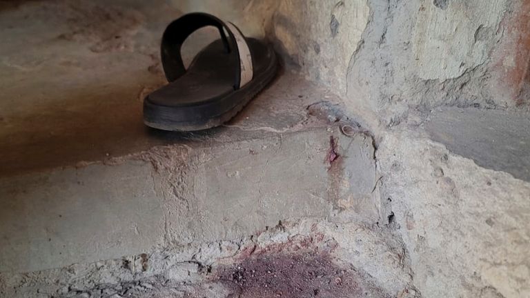 Blood stains on the floor of the Government Girls Comprehensive Secondary School. Pic: AP