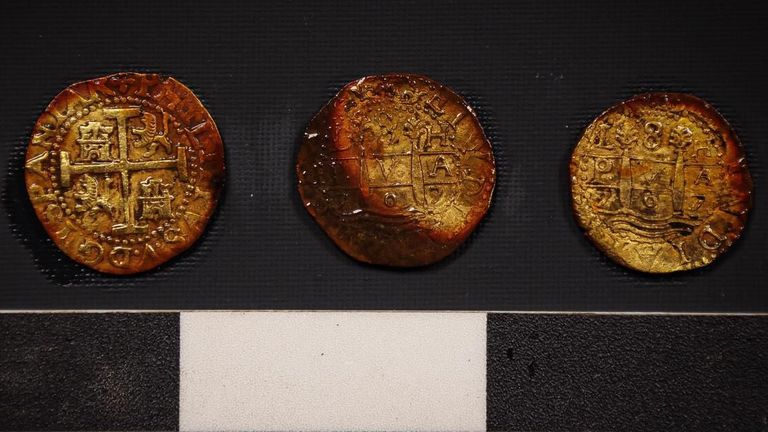 The coins recovered from the wreck. Pic: Armada de la República de Colombia