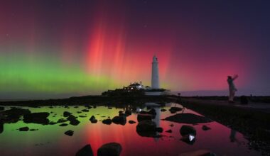 The view over St Mary's Lighthouse in Whitley Bay last night. Pic: PA
