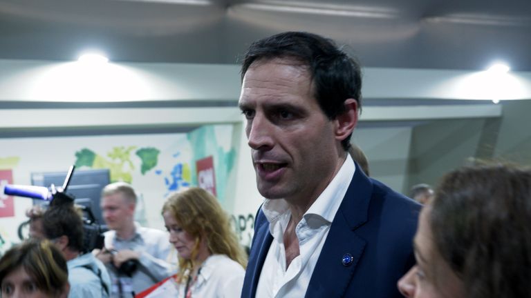 Wopke Hoekstra, EU climate commissioner, speaks to Sky's Victoria Seabrook at COP30