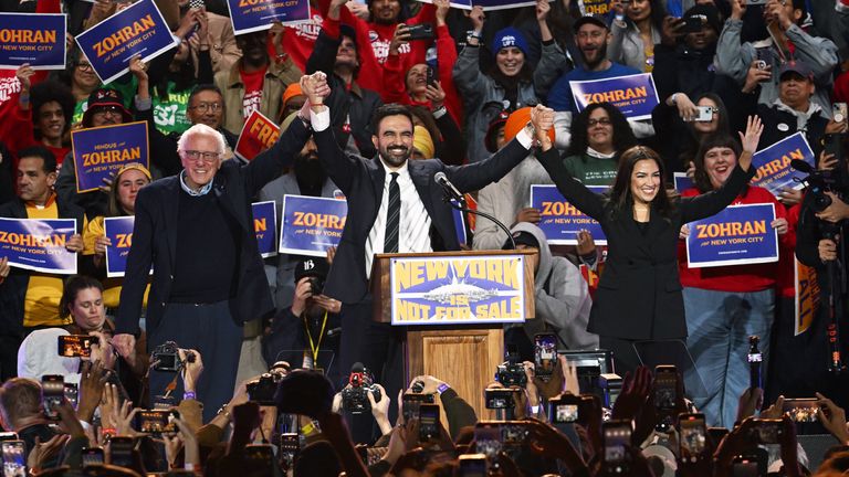 Progressives Bernie Sanders and Alexandra Ocasio-Cortez have endorsed Mamdani. Pic: Andrea Renault/STAR MAX/IPx/AP
