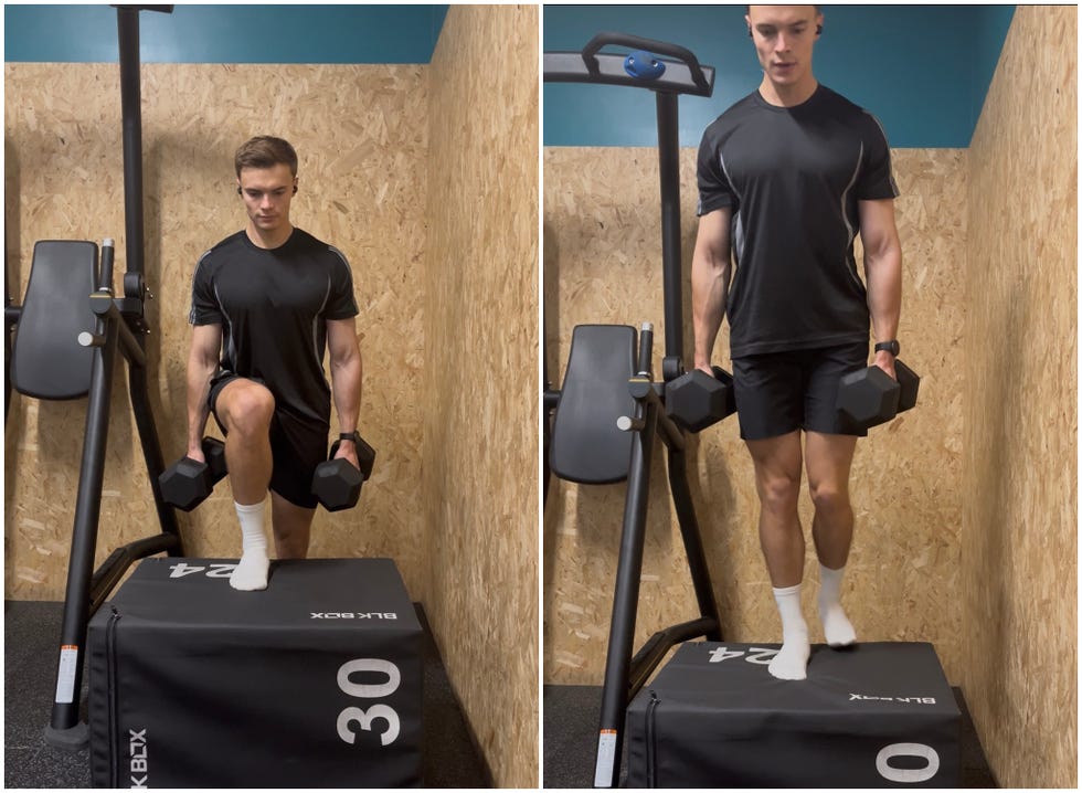 Man performs step-up movement as part of Daniel Craig workout man performs stepup movement as part of daniel craig workout