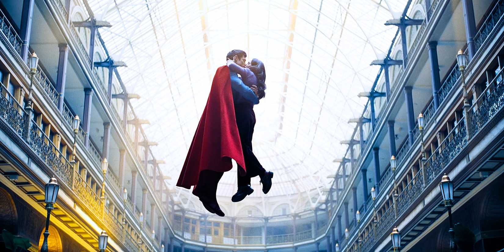 Superman and Lois Lane flying and kissing from Superman 2025