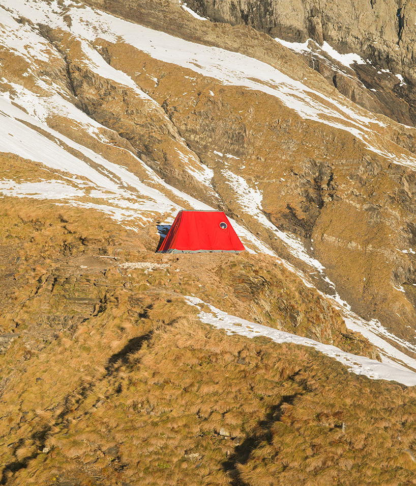 red bivouac shelter in the alps becomes high-altitude base for bergamo's modern art gallery