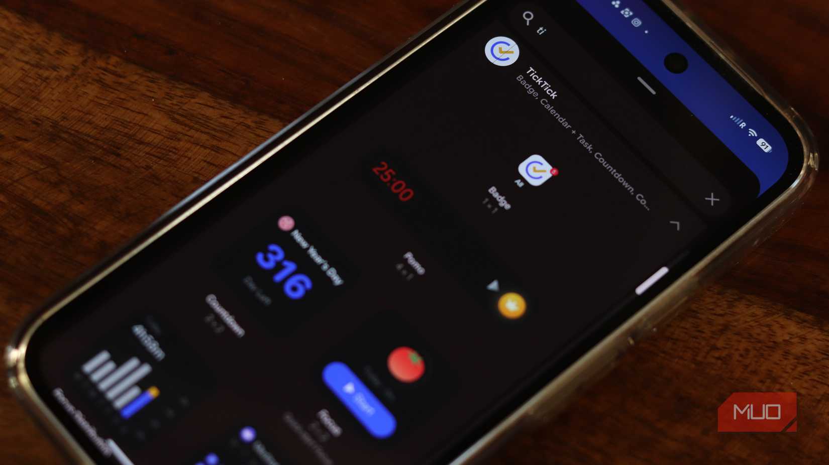 Ticktick productivity widgets on Android.