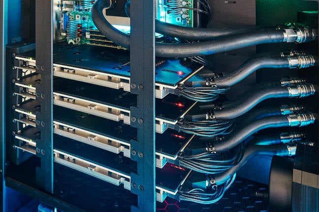 The QuietBox’s main attraction is its four liquid-cooled Blackhole P150 accelerators. The QuietBox’s main attraction is its four liquid-cooled Blackhole P150 accelerators.