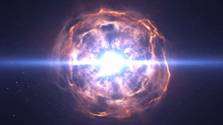 An animation showing two white dwarf stars merging and creating a Type Ia supernova. Credit: ESO/L. Calçada