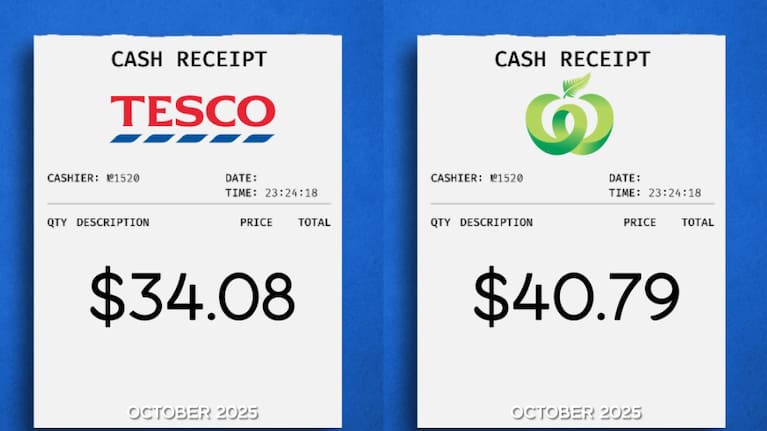 Comparing prices for the same goods at Tesco in the UK and Woolworths in NZ.