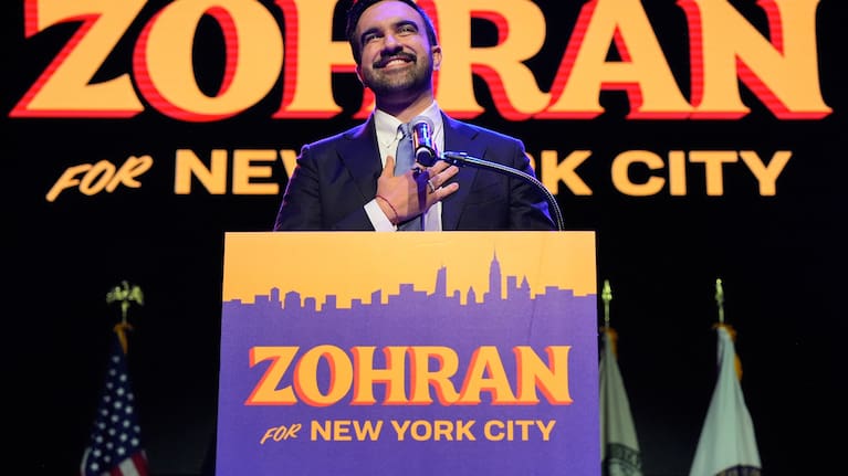 Zohran Mamdani speaks during a victory speech at a mayoral election night watch party, Tuesday, Nov. 4, 2025, in New York
