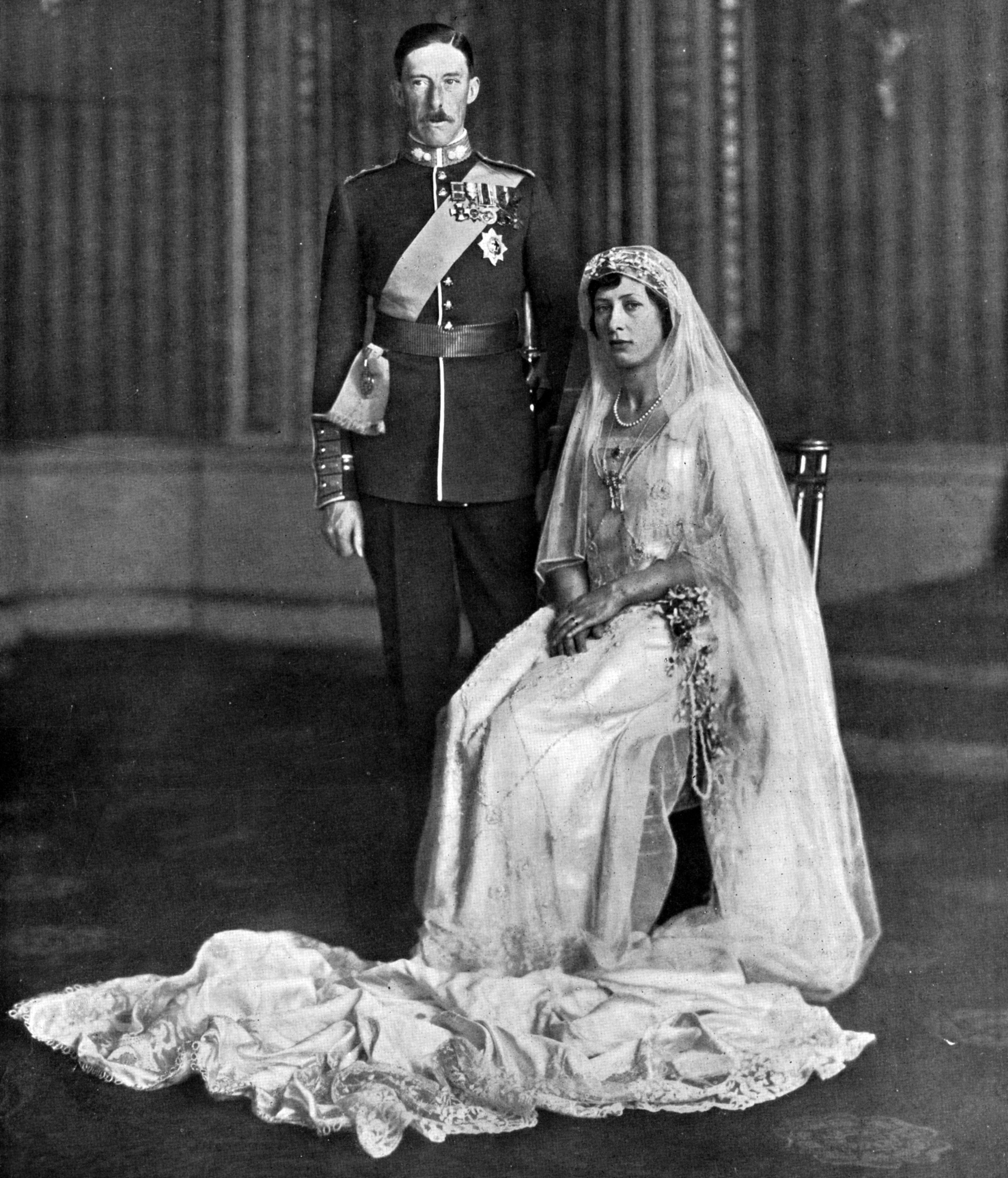 HRH Princess Mary and her husband Viscount Lascelles after their wedding ceremony.