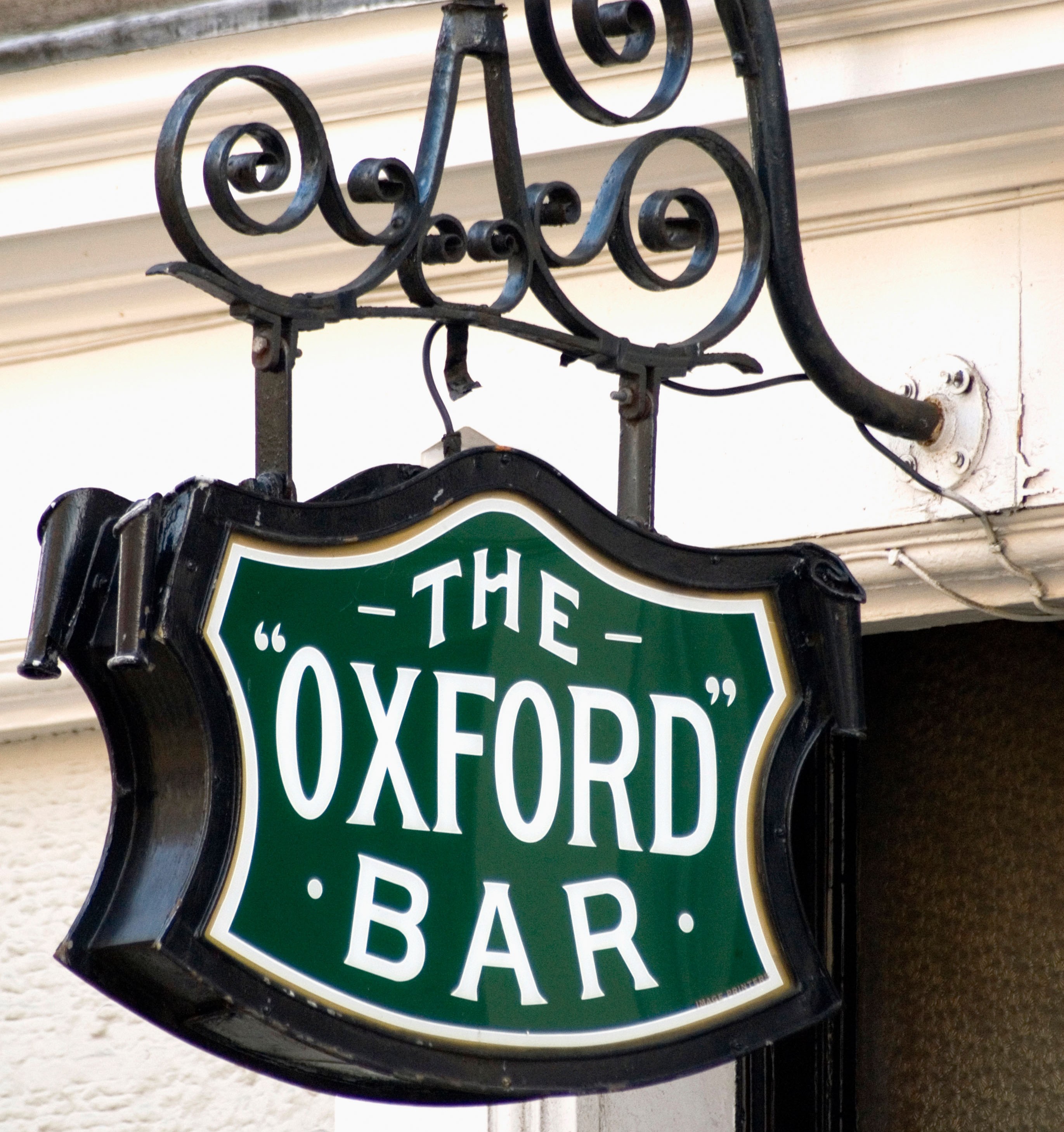 Sign for The Oxford Bar in Young Street, New Town, Edinburgh, Scotland.
